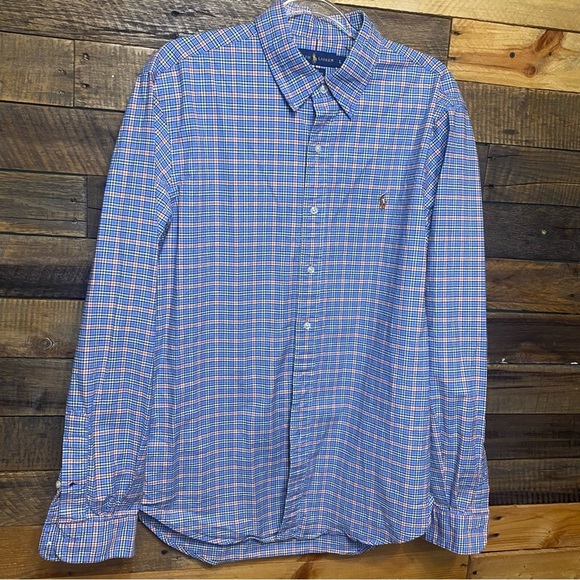 Ralph Lauren Blue Orange Plaid Slim Fit Stretch Oxford Button Down - Picture 1 of 5